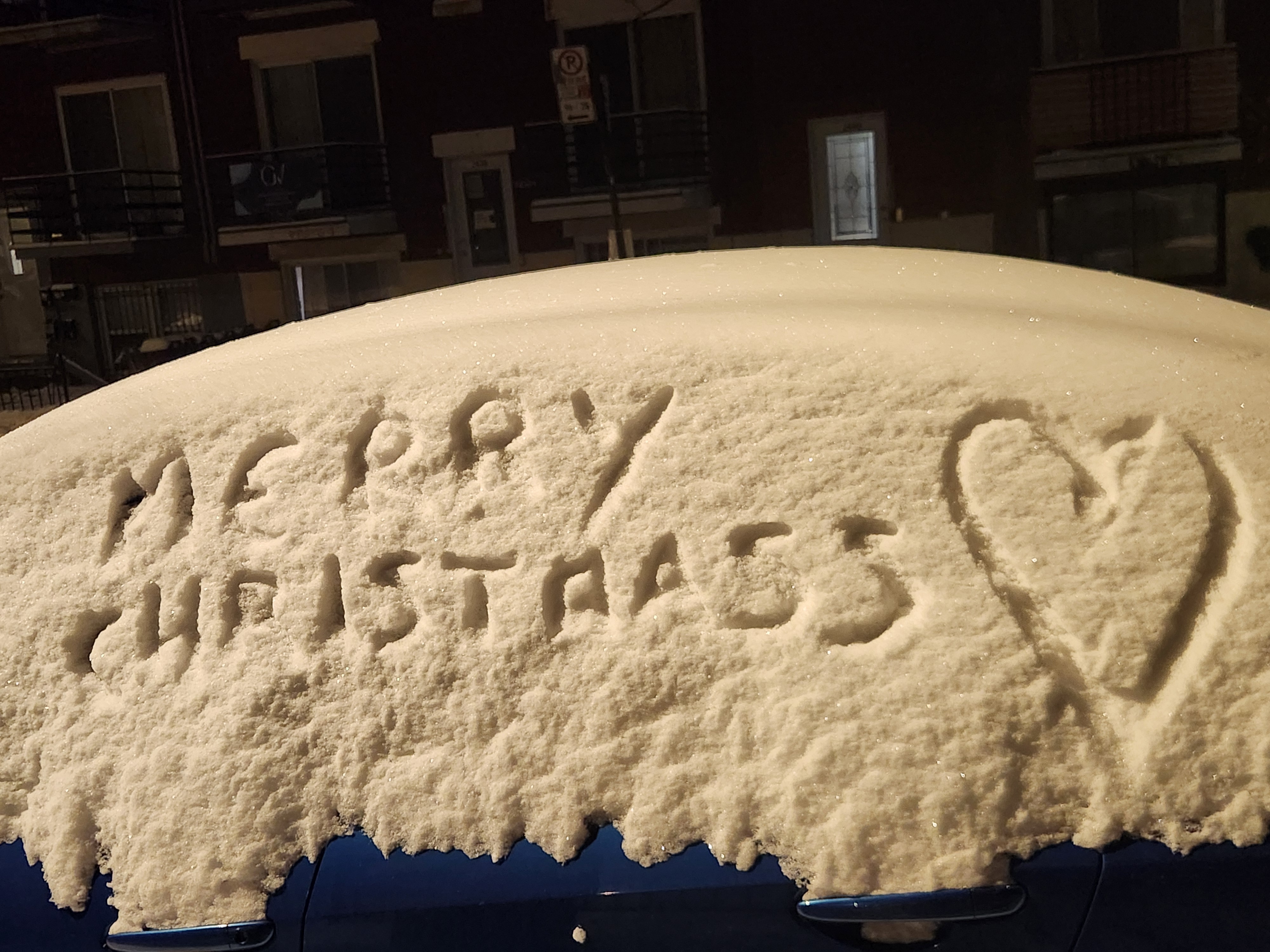 Christmas message in snow